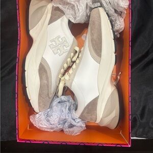 Tory Burch Good Luck Trainer in White and Ivory